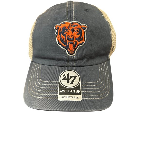 NWOT Chicago Bears Adjustable Navy/Beige Mesh Trucker Hat 47 Brand Clean Up Styl - Picture 1 of 2